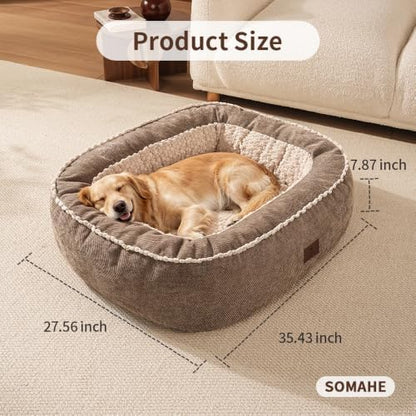 SOMAHE Calming Oval Bolster Dog Bed, Washable Cover, Large 35x28x8 Coffee