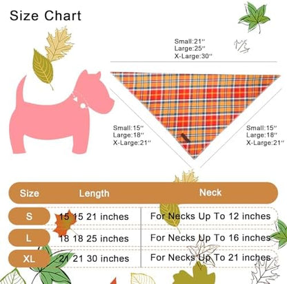 Fall Dog Bandana – Orange Yellow Plaid Triangle Scarf for Small Medium Large Dogs, Soft Cotton Pet Bib for Autumn Thanksgiving, Adjustable Dog Kerchief for Daily Fall Wear