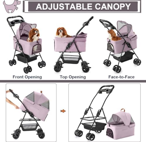 Pet Stroller with Detachable Carrier for Small Dogs & Cats, Pink