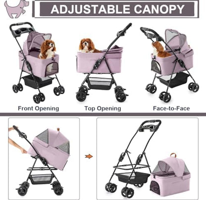 Pet Stroller with Detachable Carrier for Small Dogs & Cats, Pink