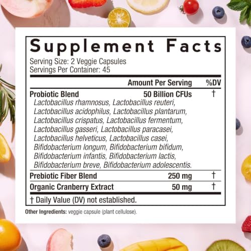Doctor's Recipes Women's Probiotic, 90 Caps 50 Billion CFU 16 Strains, with Organic Cranberry, Digestive Immune Vaginal & Urinary Health, Shelf Stable, Delayed Release, No Soy Gluten Dairy