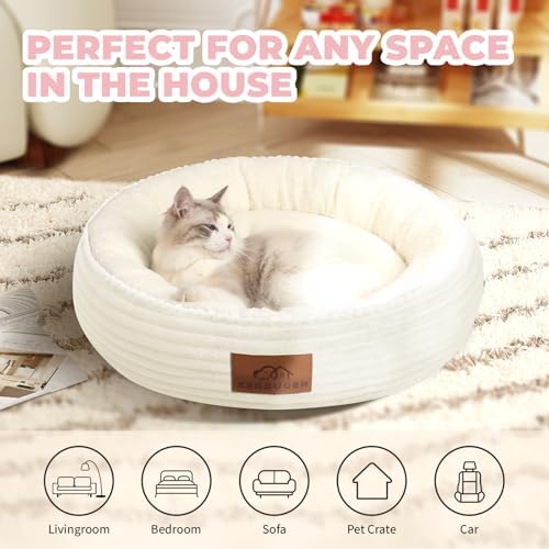 Zerbuger 23in Cream Round Dog Bed Sofa for Dogs Cats, Machine Washable