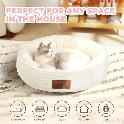 Zerbuger 23in Cream Round Dog Bed Sofa for Dogs Cats, Machine Washable