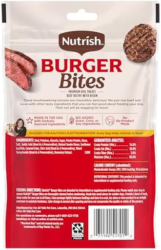 Nutrish Burger Bites Dog Treats, Beef Recipe, 5 oz. Pouch (Rachael Ray)