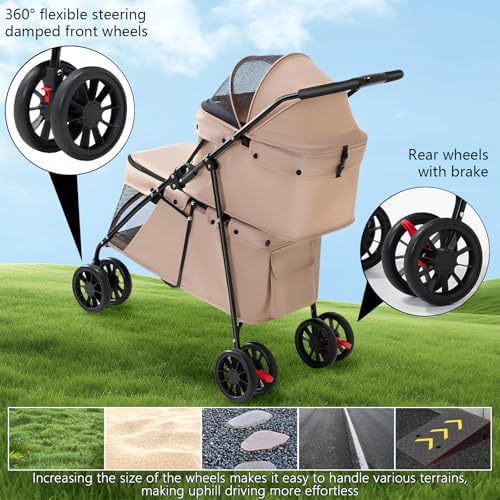Double Pet Stroller for Medium Small Dogs and Cats Easy-to-Fold Jogger cart