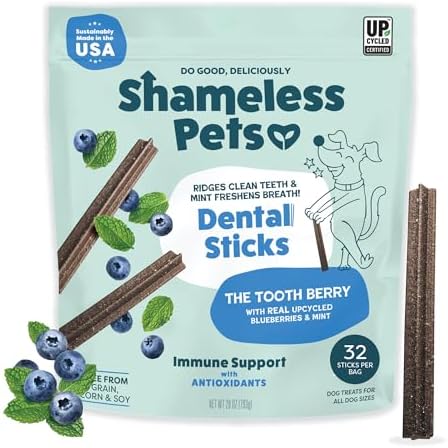 Shameless Pets Blueberry & Mint Dental Chews for Dogs, 32 Chews