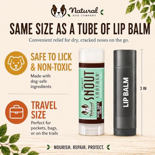 Natural Dog Company Snout Soother Dog Nose Balm, 0.15 oz Travel Stick