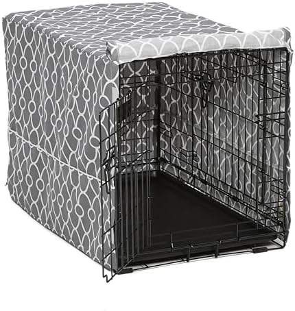 MidWest Homes for Pets Medium Dog Crate Cover With Teflon Fabric Protector, Poly-Cotton Privacy Kennel Cover Fits Most 30-inch Crates, Gray Designer Print, Washable, Reduces Barking