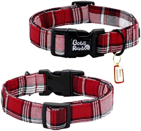 Dog Collars, Christmas Pet Collar Holiday Dog Collar Plaid Print Pet Collar Durable Collar Cute Dog Collar Soft Dog Collars Adjustable Dog Collar Gift Collar for Medium Dogs
