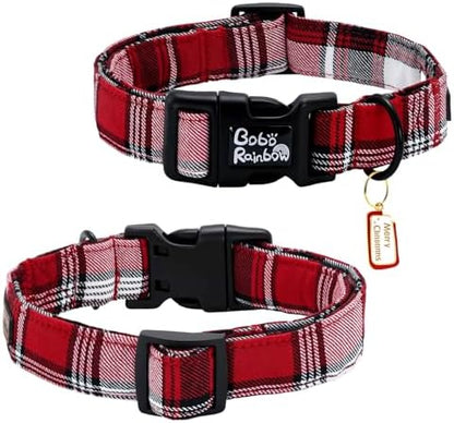 Dog Collars, Christmas Pet Collar Holiday Dog Collar Plaid Print Pet Collar Durable Collar Cute Dog Collar Soft Dog Collars Adjustable Dog Collar Gift Collar for Medium Dogs