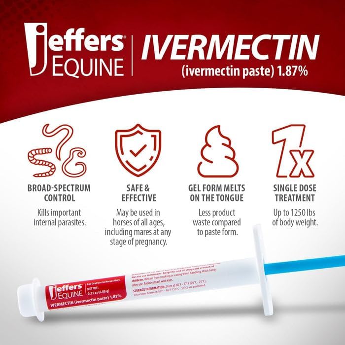 Jeffers 1.87% Ivermectin Gel Dewormer for Horses | Apple Flavored | 1 Pack