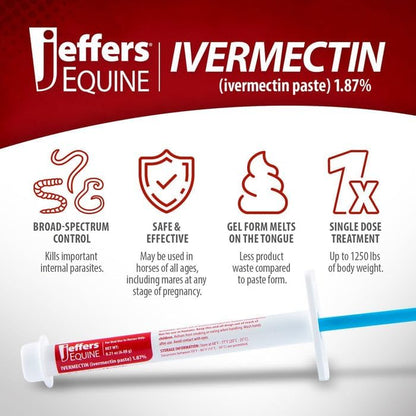 Jeffers 1.87% Ivermectin Gel Dewormer for Horses | Apple Flavored | 1 Pack