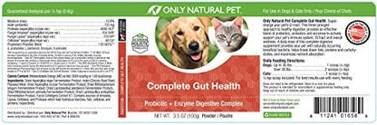 Only Natural Pet Complete Gut Health Complex - Probiotics & Digestive Enzyme Supplement for Dogs & Cats - Promotes Healthy Digestion, Immune System, Nutrient Absorption - Made in USA -3.5oz Powder