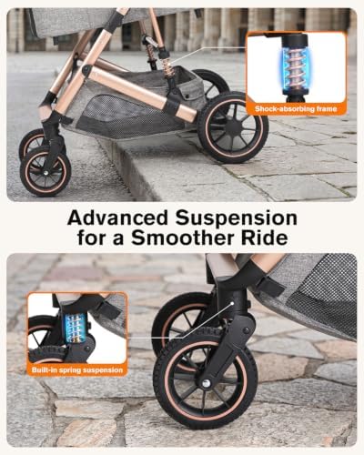Pet Stroller with Detachable Carrier, Shock-Absorbing & Foldable