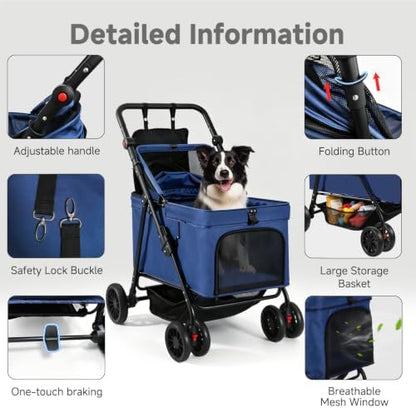 Dog Stroller for Large & Medium Dogs (Up to 66 lbs), Pet Stroller for 2 Small Dogs with Adjustable Handle & Canopy, Sun Shades, Storage Organizer, Oxford Fiber, Foldable & Ventilated