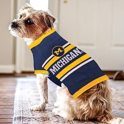 NCAA Michigan Wolverines Dog Sweater, Size Extra Small. Warm and Cozy Knit Pet Sweater with NCAA Team Logo, Best Puppy Sweater for Large and Small Dogs