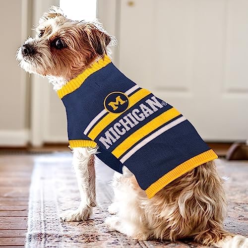 NCAA Michigan Wolverines Dog Sweater, Size Extra Large. Warm and Cozy Knit Pet Sweater with NCAA Team Logo, Best Puppy Sweater for Large and Small Dogs