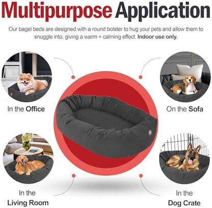 Majestic Pet 40 Inch Suede Calming Dog Bed Washable – Cozy Soft Round Dog Bed with Spine Support for Dogs to Rest Their Head - Fluffy Donut Dog Bed 40x29x9 (Inch) - Round Pet Bed Large – Gray (2025)
