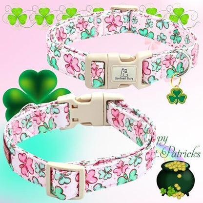 Lionheart glory St. Patrick's Day Dog Collar, Clover Collars Pink Dog Collar for Medium Dogs Spring Female Dog Collar Adjustable Heavy-Duty Dog Collar Pet Gift Plastic Buckle