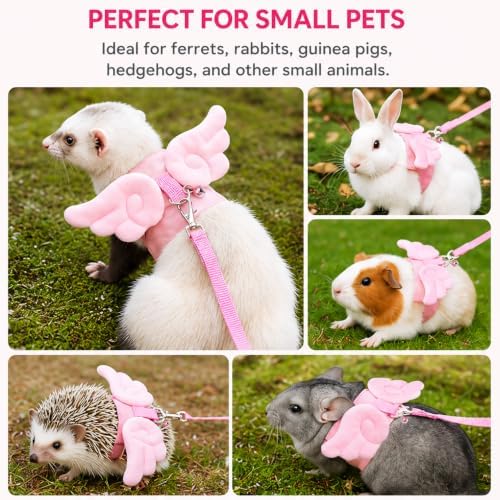 Ferret Harness and Leash Set for Adult Ferrets, Cute Angel Wing Small Animal Vest Harness, Adjustable for Ferrets Kittens Mini Dogs Pink1536-1