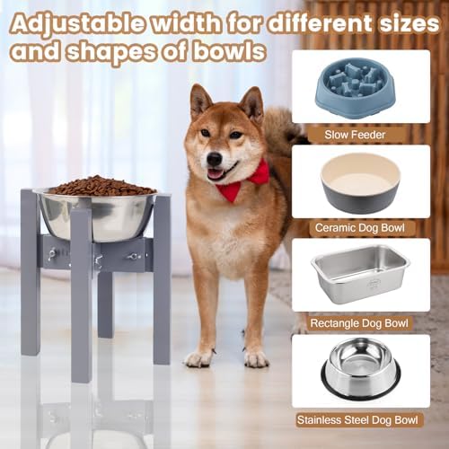 Elevated Dog Bowl Stand Adjustable Dog Food Holder 10”H Medium Grey