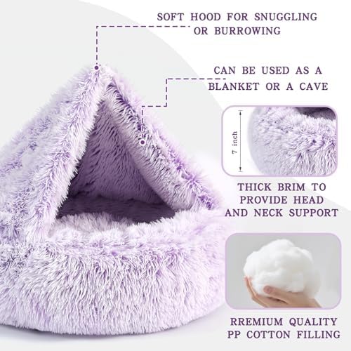 NOYAL Calming Donut Dog Bed, Hooded Cave with Blanket