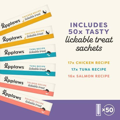 Applaws 3-Flavor Variety Lickable Cat Treats 50-Pack 0.5 oz Sachets