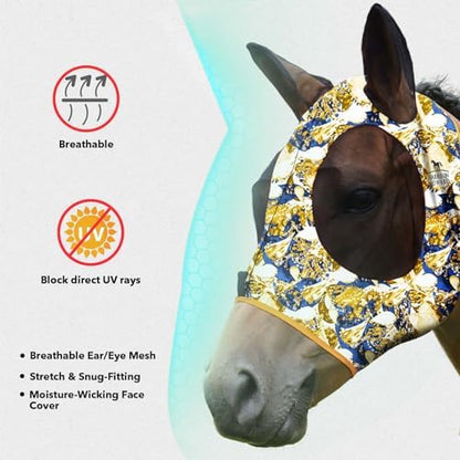 Harrison Howard Super Comfort Stretchy Fitting Horse Fly Mask with UV Protection Soft on Skin with Breathability Luxe Vibe Pony