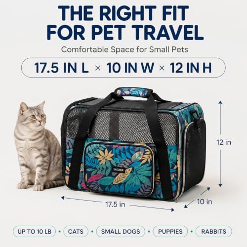 BAGLHER Pet Travel Carrier for Small Medium Cats & Dogs, Airline Approved Soft Sided