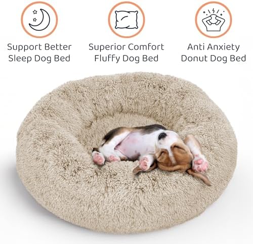 Calming Donut Dog Bed for Small Dogs, Round Dog Bed for Medium & Large Dogs