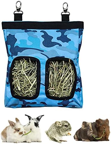 RIOUSSI Guinea Pig Hay Feeder, Hanging Rabbit Hay Feeder Bag. CamoBlue