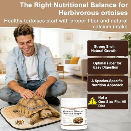 Tortoise Nutrition Calcium Powder, Vitamin & Mineral Supplement for Herbivorous Tortoises, Supports Shell & Bone Health Balanced Diet, Daily Feeding Nutrition Topper for Sulcata Turtles Tortoises