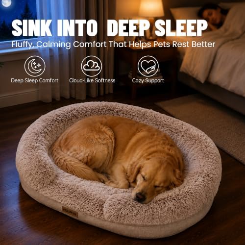 Miorun Fluffy Orthopedic Dog Beds Large Sized Dog, 48" Bolster Sofa Bed