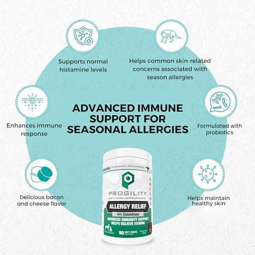 Progility Allergy & Immune Supplement for Dogs – Advanced Daily Immune System & Seasonal Allergy Support with Probiotics, Soft Chews (90 Count)