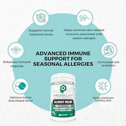 Progility Allergy & Immune Supplement for Dogs – Advanced Daily Immune System & Seasonal Allergy Support with Probiotics, Soft Chews (90 Count)