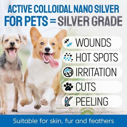 SILVER GRADE Wound Spray for Pets – Colloidal Silver Wound Care for Dogs & Cats – Helps with Skin Irritation, Hot Spots, Rashes, Scratching, Itch, Bites & Burns – Use a Dog Cone – 4 oz