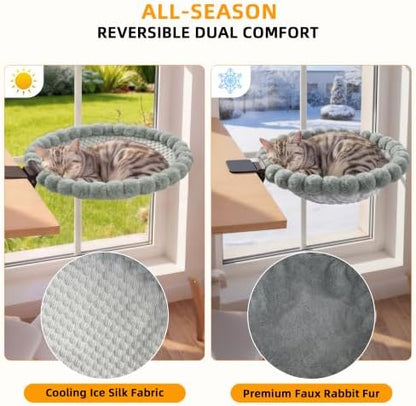 Cat Desk Bed - 2-in-1 Cat Hammock for Desk with Cooling Ice Silk & Premium Faux Rabbit Fur, 180° Foldable Space-Saving Cat Bed, Heavy Duty Anti-Tilting Clamp Holds Up to 40 lbs, Washable & Reversible