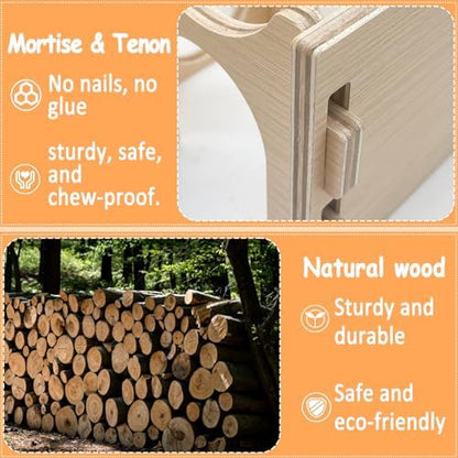 Wooden Hamster Hideout House,Multi-Chamber Syrian Hamster Hide Hut with Ladder Platform Bowls,Gerbil Explore Hiding Maze House Habitats Decor Accessories for Rat,Dwarf, Mice,Mouse