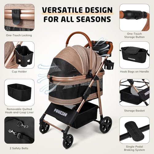 Pet Stroller for Small/Medium Dogs Cats, 50 lbs, 3-in-1 Foldable Stroller