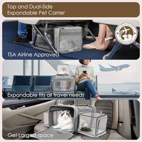 Top and 2 Sides Expandable Cat Carrier 18x13.5x9.5 TSA Airline Approved