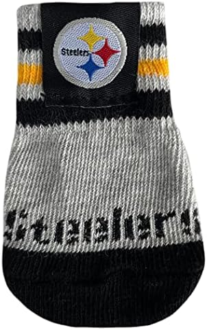 NFL Pittsburgh Steelers Anti Slip Dog Socks with Elastic Ribbed Top, Size X-Small/Small. Indoor/Outdoor Socks, Best Dog Paw Protector, 2 Pairs, Cool Puppy Supplies with NFL Logo of Steelers Team