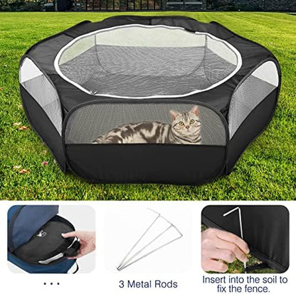 Pawaboo Small Animal Playpen with Zippered Cover, Black