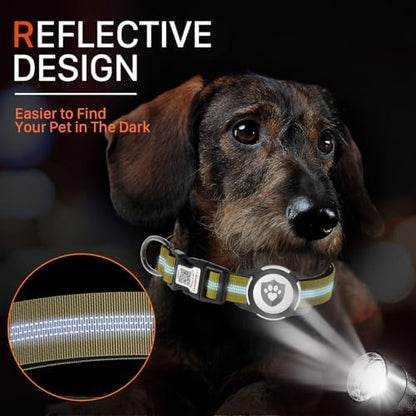 Waterproof AirTag Dog Collar with QR Code Dog Tag, Champagne XS