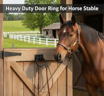 2 Pack Cross Tie Rings for Horses - Block Tie Ring for Horse Stall/Stable, Equestrian & Livestock Barn Supplies, Hay Net Loop Tie Down Accessories