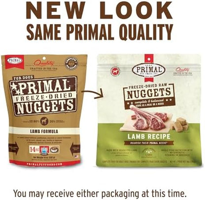 Primal Freeze Dried Raw Dog Food Nuggets, Lamb, 14 oz (4 Pack)