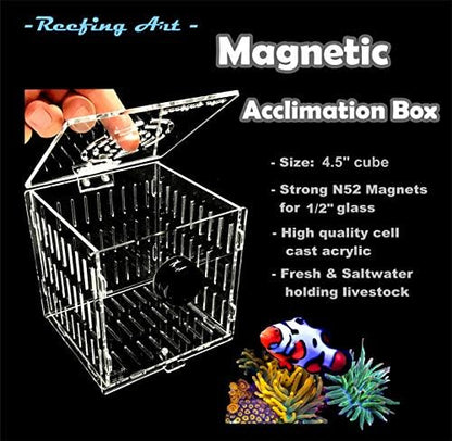 Small Magnetic Acclimation Breeder Box Anemone Coral Strong N52 Magnets for 1/2" Glass (4.5" Cube)