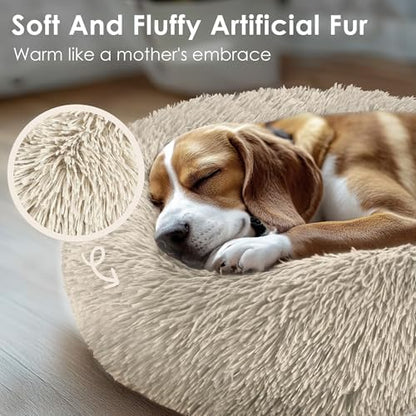 Hoewina Dog & Cat Bed, 20in Cat Beds for Indoor Cats (Light Brown)