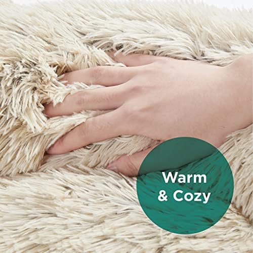 Friends Forever Calming Dog Bed for Medium Dogs, Donut Medium Pet Bed, 30 Inches Memory Foam Orthopedic Dog Bed with Fluffy Plush Faux Fur, Machine Washable, Serena Tan, 30"x23"x6.5"