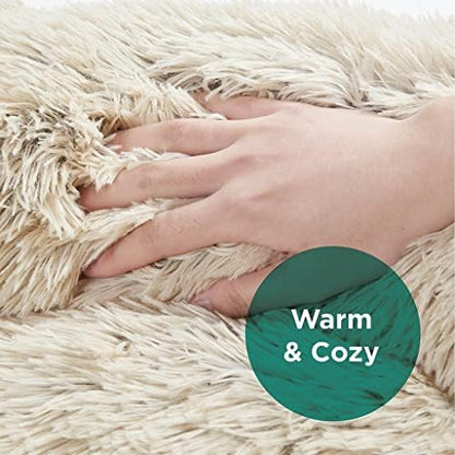 Friends Forever Calming Dog Bed for Medium Dogs, Donut Medium Pet Bed, 30 Inches Memory Foam Orthopedic Dog Bed with Fluffy Plush Faux Fur, Machine Washable, Serena Tan, 30"x23"x6.5"