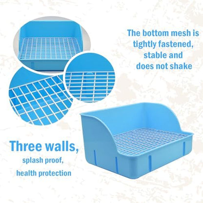 12Pcs Rabbit Litter Box for Cage, Bunny Potty Trainer Corner Guinea Pig Plastic Square Grate Toilet, Pet Bedding Litter Box for Small Animal Ferret Hamster Hedgehog (Blue)